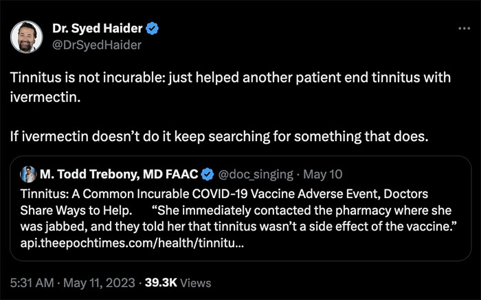 Dr Haider on Twitter talking about Tinnitus